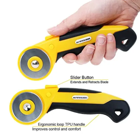 45mm Rotary Cutter with 9 Pieces Extra Blades Automatic Fabric Roller Cutter Perforator Crochet Edge Pinking Rotary Blades for Quilting, Sewing, Crafting {6}