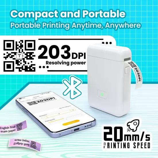 Label Maker Machine with Tape, HP2 Portable Bluetooth Label Printer for Storage, Shipping, Barcode, Office, Home, Organizing Mini Sticker Label Maker with Multiple Templates (White) {6}