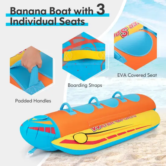 Costway 3-Person Inflatable Banana Boat with Boating & Water Sports 3 EVA-padded Seats {6}