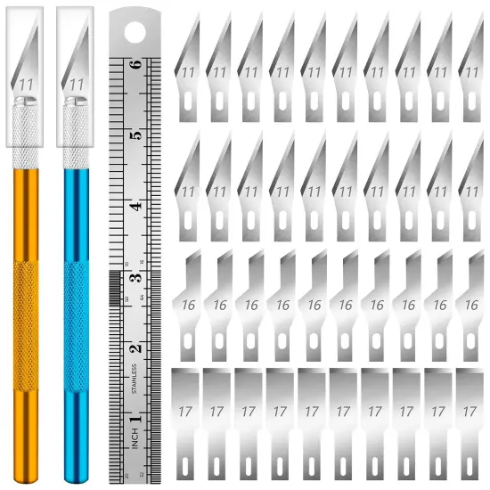Exacto Knife, 2 Exacto Knives with 40 Spare Exacto Blades, Craft Knife, Hobby Knife, Precision Knife, Exacto Knife Set for Crafts, Arts, Modeling, Scrapbooking, Exacto Knife Blades (#11#16#17) {2}