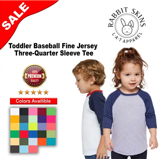 Rabbit Skins&reg; Toddler Baseball Fine Jersey Crewneck Three-Quarter Sleeve T-Shirt - 3330 {2}