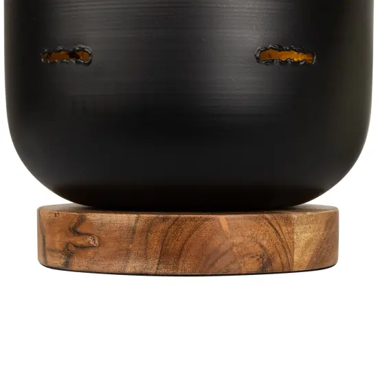 Northlight Iron and Foil Pillar Candle Holder with Wooden Base - 8.25" - Antiqued Black and Gold {5}