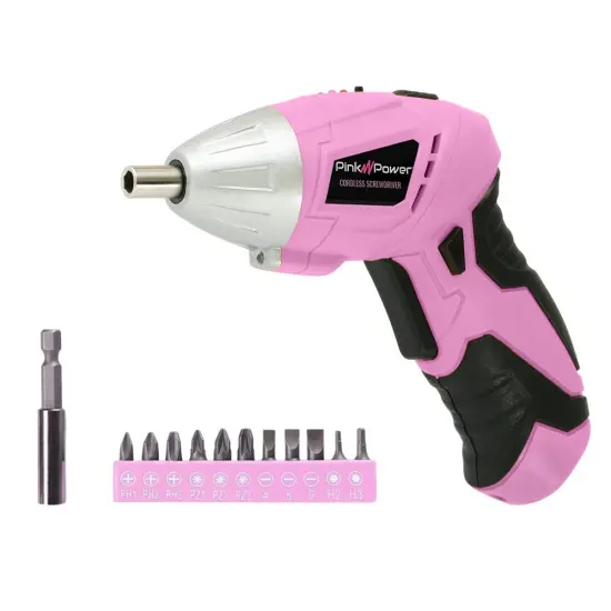 Pink Power Cordless Screwdriver Set - 3.6V Electric Screwdriver Rechargeable Screw Gun Kit - Automatic Mini Pink Drill Set for Women - Portable Small Drill Battery Powered Screwdriver LED Light {1}