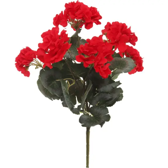 18" Red Geranium Bush 7 Silk Stems & 20 Leaves Faux Floral for Home & Patio by Floral Home&reg; {1}
