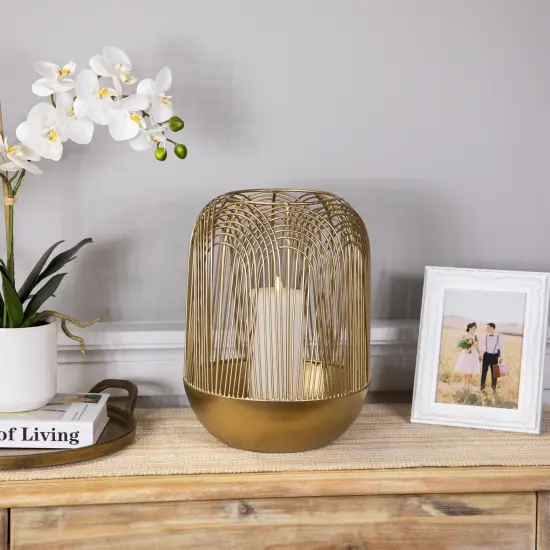 Northlight Large Layered Iron Pillar Candle Holder - 13" - Brass Finish Gold {4}