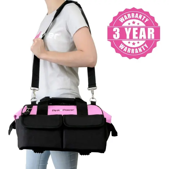 Pink Power Pink Tool Bag for Women -16" Tool Tote Bag w/ 22 Storage Pockets - Womens Small Tool Bag Ladies Tool Box for Hand Tools, Power Tool Kits & More - Womens Zipper Toolbag Tool Caddy Organizer {5}