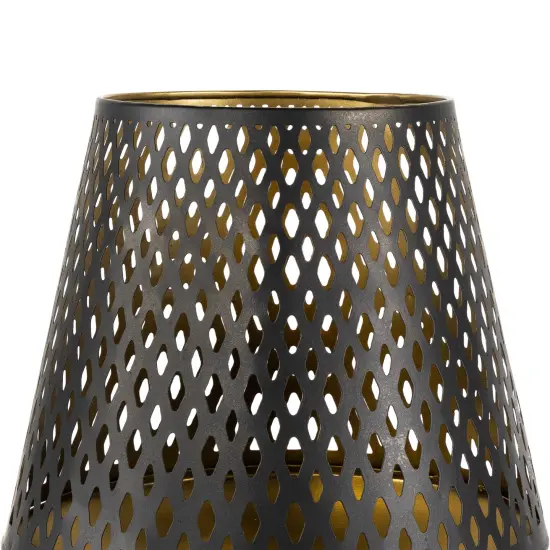 Northlight Small Laser-Cut Pillar Candle Holder - 9" - Black and Gold Finish {6}