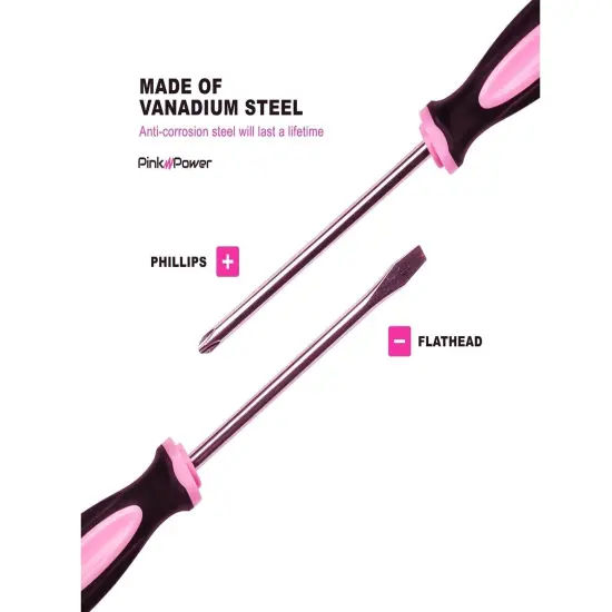 Pink Power Magnetic Screwdriver Set - 6 Piece Phillips Head and Flat Head Hand Pink Tool Set for Women & Ladies - Insulated Screwdriver Kit with Magnetic Tip - Screw Drivers Set {4}