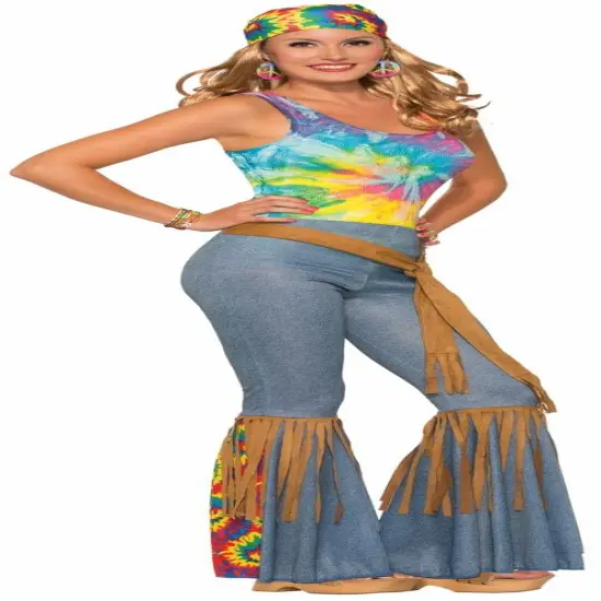 Hippie Pants & Fringe Belt Women's Costume {1}