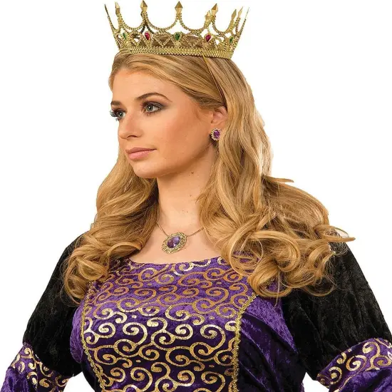 Royal Queen Costume Crown Gold With Jewels Adult Women {1}