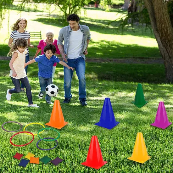 31PCS 3 in 1 Carnival Outdoor Games Combo Set for Kids, Soft Plastic Cones Bean Bags Ring Toss Game, Gift for Birthday Party/Xmas {5}