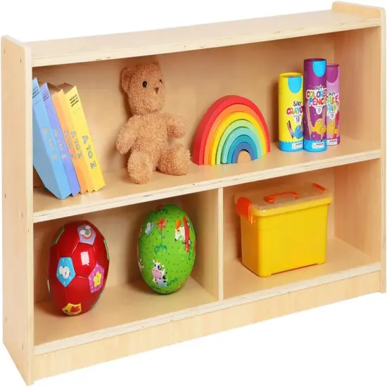 2-Shelf Montessori Shelf Toy Organizers and Storage for Kids, 3-Section Wooden Storage Cabinet Shelves for Classroom, Kindergarten, Kids Room, Playroom {1}