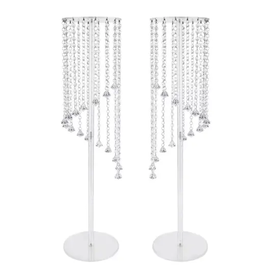 2pcs Clear Acrylic Flower Column Stand Crystal Chains for Wedding Backdrop Decor {2}