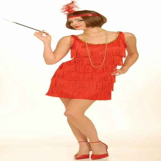 20's Red Fringe Flapper Adult Costume {1}