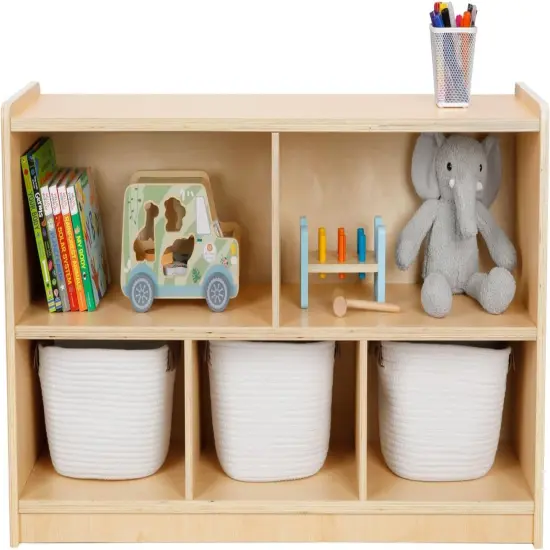 5-Compartment Wooden Storage Cabinet, 2-Shelf Montessori Shelf Toy Organizers and Storage, Kids Classroom Organizer, Playroom, Daycare and Preschool Bookshelves {4}