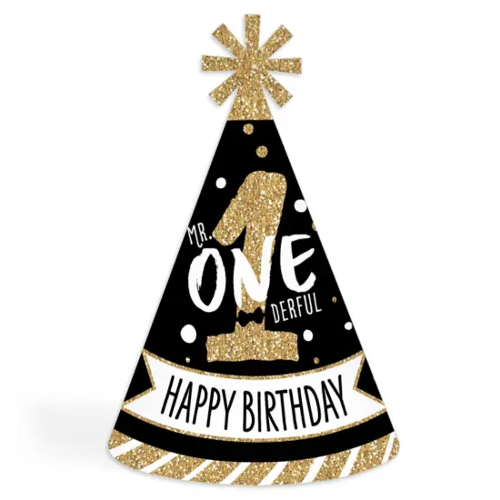 Big Dot of Happiness 1st Birthday Little Mr. Onederful - Cone Happy Birthday Party Hats for Kids and Adults - Set of 8 (Standard Size) {1}