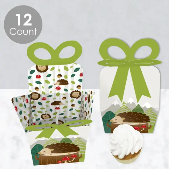 Big Dot of Happiness Forest Hedgehogs - Square Favor Gift Boxes - Woodland Birthday Party or Baby Shower Bow Boxes - Set of 12 {4}