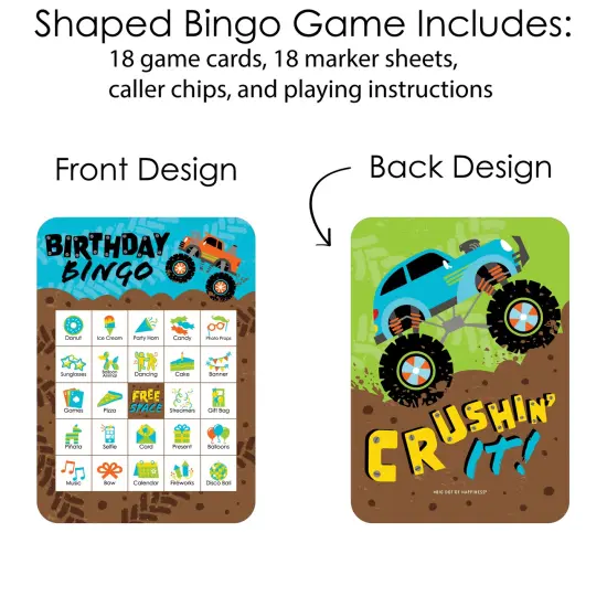 Big Dot of Happiness Smash and Crash - Monster Truck - Picture Bingo Cards and Markers - Boy Birthday Party Bingo Game - Set of 18 {4}