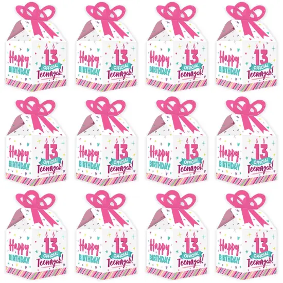 Big Dot of Happiness Girl 13th Birthday - Square Favor Gift Boxes - Official Teenager Birthday Party Bow Boxes - Set of 12 {6}