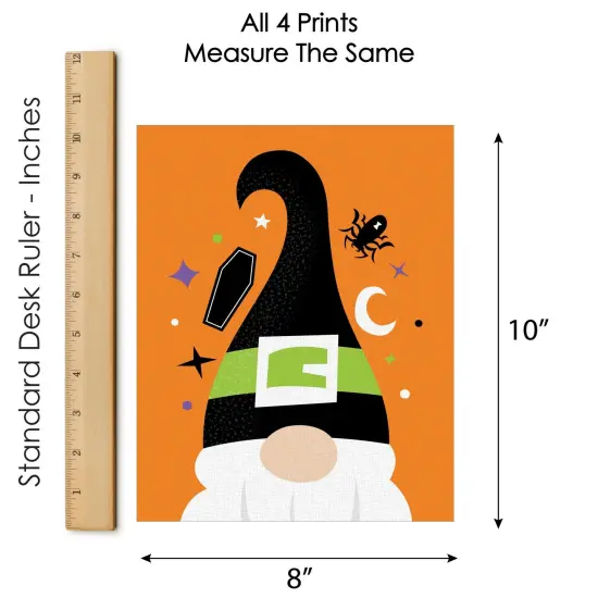 Big Dot of Happiness Halloween Gnomes - Unframed Spooky Fall Linen Paper Wall Art - Set of 4 - Artisms - 8 x 10 inches {7}