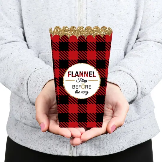 Big Dot of Happiness Flannel Fling Before the Ring - Buffalo Plaid Bachelorette Party Favor Popcorn Treat Boxes - Set of 12 {6}
