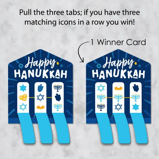 Big Dot of Happiness Hanukkah Menorah - Chanukah Holiday Party Game Pickle Cards - Pull Tabs 3-in-a-Row - Set of 12 {4}