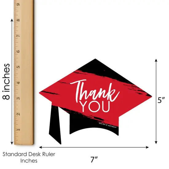 Big Dot of Happiness Red Grad - Best is Yet to Come - Shaped Thank You Cards - Red Graduation Party Thank You Note Cards with Envelopes - Set of 12 {7}