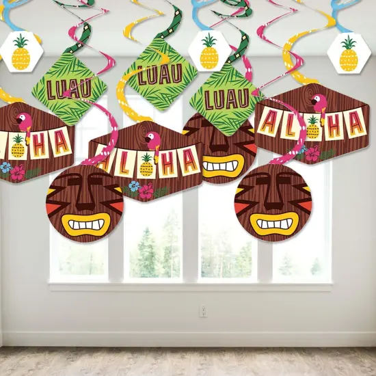 Big Dot of Happiness Tiki Luau - Tropical Hawaiian Summer Party Hanging Decor - Party Decoration Swirls - Set of 40 {4}