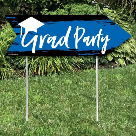 Big Dot of Happiness Blue Graduation Party Sign Arrow - Double Sided Directional Yard Signs - Set of 2 {3}