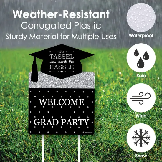 Big Dot of Happiness Silver Graduation Party Decorations - Grad Party Welcome Yard Sign {4}