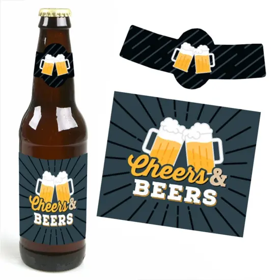 Big Dot of Happiness Cheers and Beers Happy Birthday - Birthday Party Decorations for Women and Men - 6 Beer Bottle Label Stickers and 1 Carrier {4}