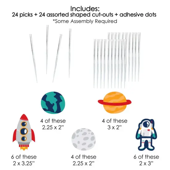 Big Dot of Happiness Blast Off to Outer Space - Dessert Cupcake Toppers - Rocket Ship Baby Shower or Birthday Party Clear Treat Picks - Set of 24 {7}