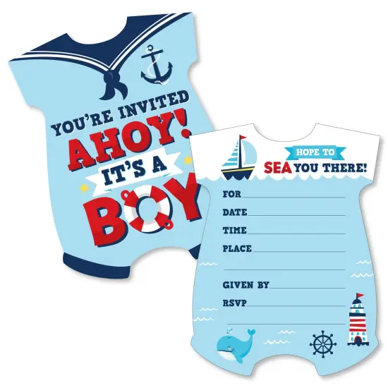 Big Dot of Happiness Ahoy It's a Boy - Shaped Fill-In Invitations - Nautical Baby Shower Invitation Cards with Envelopes - Set of 12 {1}