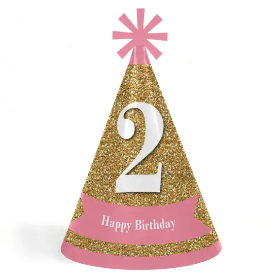 Big Dot of Happiness 2nd Birthday Girl - Two Much Fun - Cone Happy Second Birthday Party Hats for Kids and Adults - Set of 8 (Standard Size) {1}