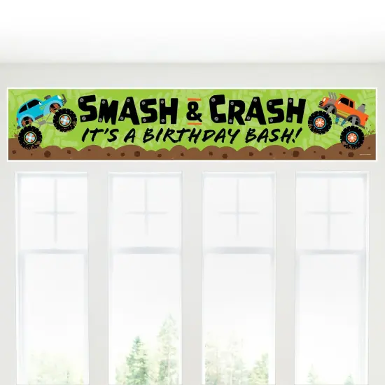 Big Dot of Happiness Smash and Crash - Monster Truck - Happy Birthday Boy Decorations Party Banner {6}