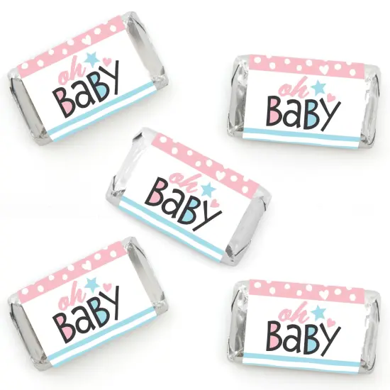 Big Dot of Happiness Baby Gender Reveal - Mini Candy Bar Wrapper Stickers - Team Boy or Girl Party Small Favors - 40 Count {1}