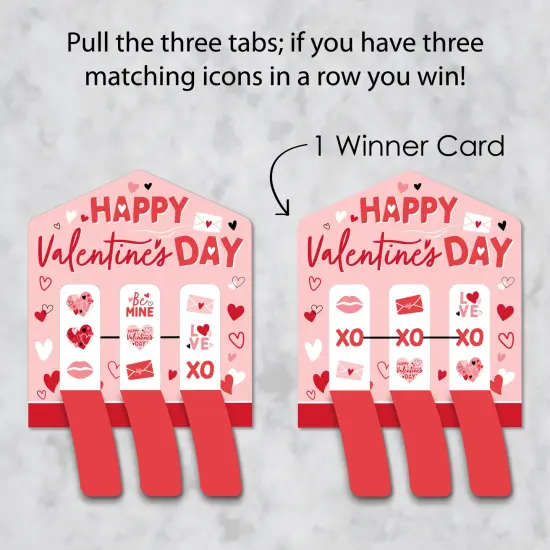 Big Dot of Happiness Happy Valentine&rsquo;s Day - Valentine Hearts Party Game Pickle Cards - Pull Tabs 3-in-a-Row - Set of 12 {4}