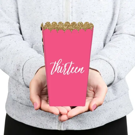 Big Dot of Happiness Chic 13th Birthday - Pink, Black and Gold - Birthday Party Favor Popcorn Treat Boxes - Set of 12 {6}