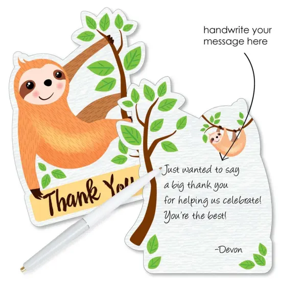 Big Dot of Happiness Let's Hang - Sloth - Shaped Thank You Cards - Baby Shower or Birthday Party Thank You Note Cards with Envelopes - Set of 12 {3}