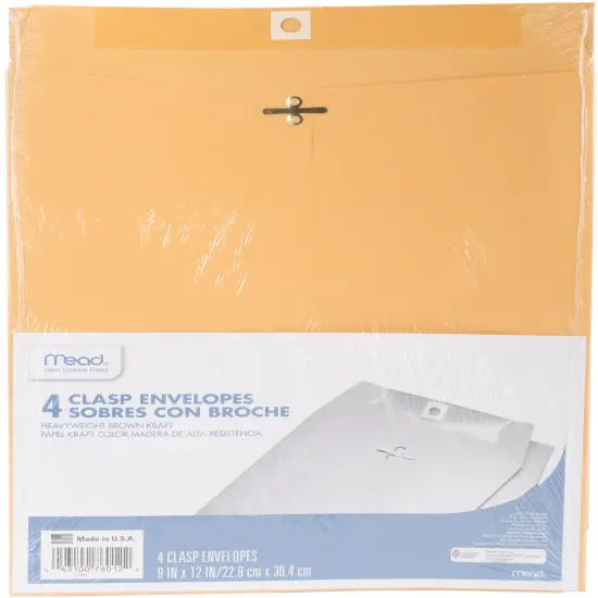 Mead Clasp Envelopes 9"X12" 4/Pkg-Heavy Kraft {1}