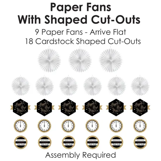 Big Dot of Happiness New Year's Eve - Gold - Hanging New Years Eve Party Tissue Decoration Kit - Paper Fans - Set of 9 {6}
