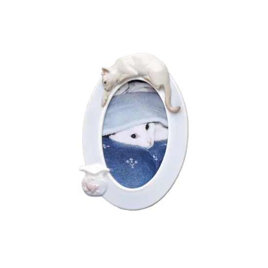 Roman Cat and Fish Bowl Porcelain Oval Picture Frame - for 4" x 6" Photo White {1}