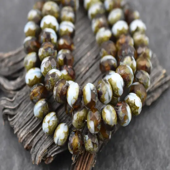 *25* 6x9mm Blended Matte Topaz Blue Turquoise Picasso Fire Polished Rondelle Beads {1}