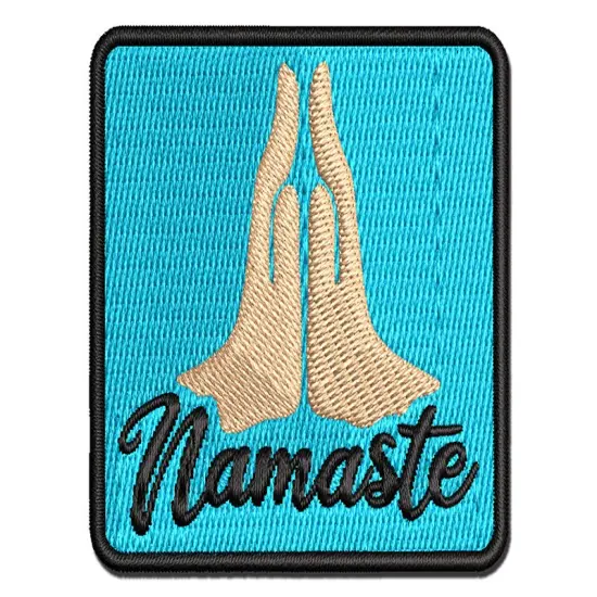 Namaste Palm of Hands Together Yoga Multi-Color Embroidered Iron-On or Hook & Loop Patch Applique {1}