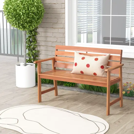 Patio Hardwood Bench Wood 2-seat Chair With Breathable Slatted Seat & Inclined Backrest {2}