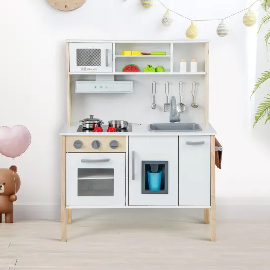 Wooden Pretend Play Kitchen Set For Toddlers-white {6}