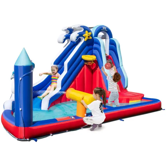 6-in-1 Inflatable Water Park With Climbing Wall Splash Pool (without Blower) {3}