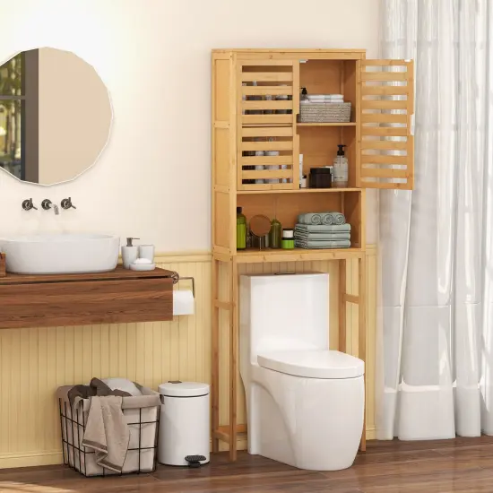 Over The Toilet Storage Cabinet Bathroom with Adjustable Shelf-Natural {2}