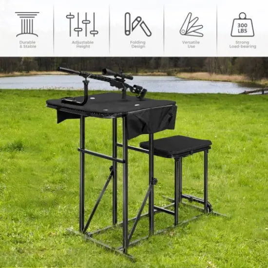 Foldable Shooting Bench with Adjustable Height Table {2}