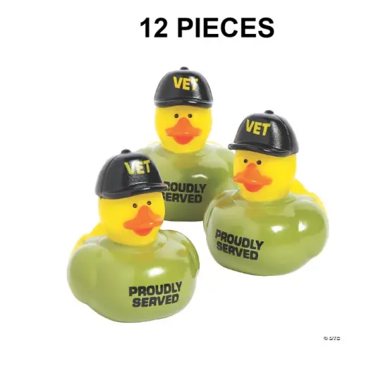 2" Veteran Rubber Ducks in Green T-Shirts and Black Cap - 12 Pc. {1}